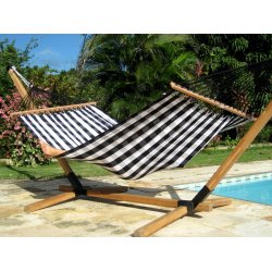 Hngekje med trstok i sort-hvid ternet mode stof