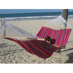 Hngekje i farverigt stof med 118 cm trstokke