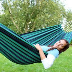 Stribet billig hngekje i mrk bl og grn