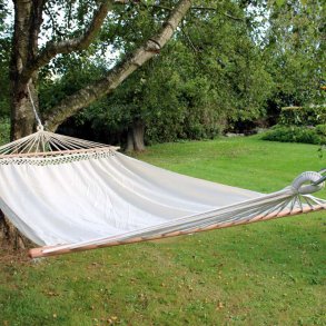 SUPER 180 Udstrakt Naturhvid Hngekje med 180 cm brede tr tvrpinde. Vts001