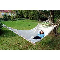 SUPER 180 Udstrakt Naturhvid Hngekje med 180 cm brede tr tvrpinde. Vts001