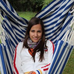 Hngestol i  striber med bl og naturhvid