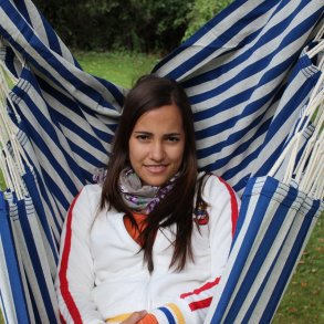 Hngestol i  striber med bl og naturhvid