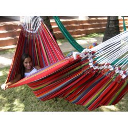 Dobbelt hngekje i farverigt bomuldsstof