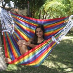 Hngekjestol Mexico Rd 100% bomulds Stof. SiddeHngekje med farvekombinationer