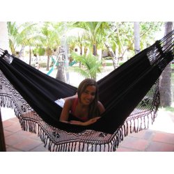 Stor sort stof hngekje med border