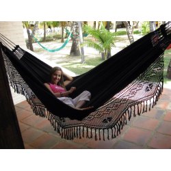 Stor sort stof hngekje med border