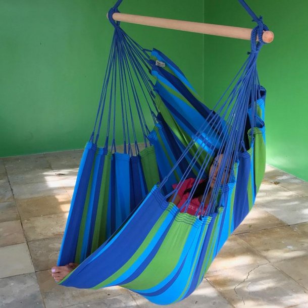 Grøn turkis blå stribet hængestol i bomuld - Hængestol indendørs - Tropical