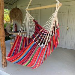 Hngekjestol Mexico Rd 100% bomulds Stof. SiddeHngekje med farvekombinationer