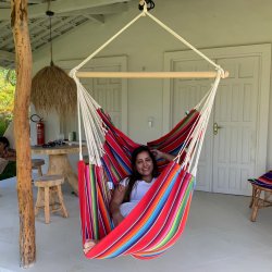 Hngekjestol Mexico Rd 100% bomulds Stof. SiddeHngekje med farvekombinationer