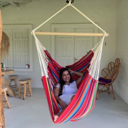 Hngekjestol Mexico Rd 100% bomulds Stof. SiddeHngekje med farvekombinationer