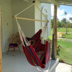 Hngekjestol Mexico Rd 100% bomulds Stof. SiddeHngekje med farvekombinationer