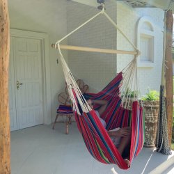 Hngekjestol Mexico Rd 100% bomulds Stof. SiddeHngekje med farvekombinationer