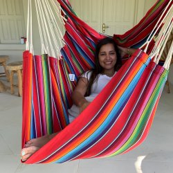 Hngekjestol Mexico Rd 100% bomulds Stof. SiddeHngekje med farvekombinationer