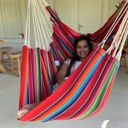 Hngekjestol Mexico Rd 100% bomulds Stof. SiddeHngekje med farvekombinationer