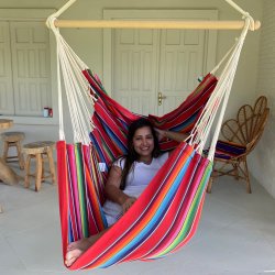 Hngekjestol Mexico Rd 100% bomulds Stof. SiddeHngekje med farvekombinationer