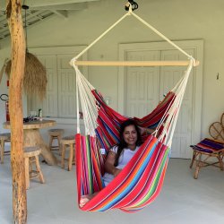 Hngekjestol Mexico Rd 100% bomulds Stof. SiddeHngekje med farvekombinationer