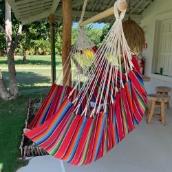 Hngekjestol Mexico Rd 100% bomulds Stof. SiddeHngekje med farvekombinationer