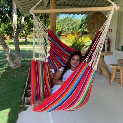 Hngekjestol Mexico Rd 100% bomulds Stof. SiddeHngekje med farvekombinationer