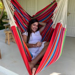 Hngekjestol Mexico Rd 100% bomulds Stof. SiddeHngekje med farvekombinationer