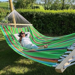 Unik og eksklusiv hngekje i ny bomuld og tvrpinde p 160 cm