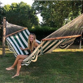 DecoPark Deluxe hngekje - Nr.26 naturhvid og grn i striber