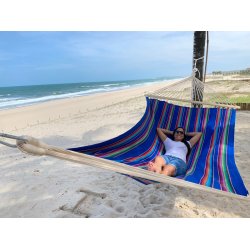 Mexico bl stribet hngekje med 140 cm rundstokke