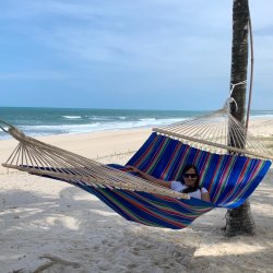 Mexico bl stribet hngekje med 140 cm rundstokke