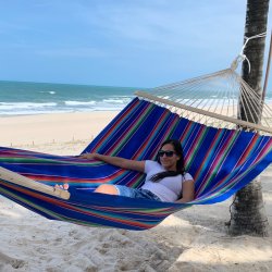 Mexico bl stribet hngekje med 140 cm rundstokke