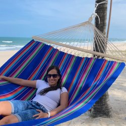 Mexico bl stribet hngekje med 140 cm rundstokke