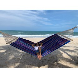 Mexico bl stribet hngekje med 140 cm rundstokke