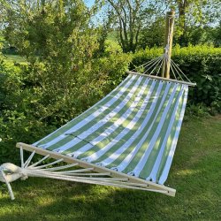 Grn og Hvid Stribet 1 personers hngekje med iPad-lomme