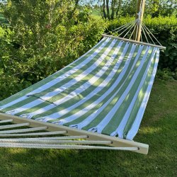 Grn og Hvid Stribet 1 personers hngekje med iPad-lomme