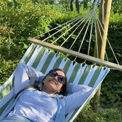 Grn og Hvid Stribet 1 personers hngekje med iPad-lomme