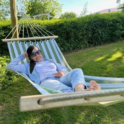 Grn og Hvid Stribet 1 personers hngekje med iPad-lomme