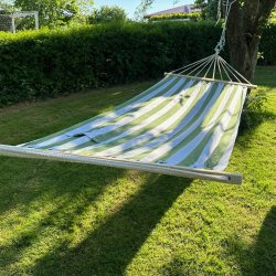 Grn og Hvid Stribet 1 personers hngekje med iPad-lomme