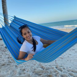 Maravilha PRO Hngekje i turkis og sandgrnne striber